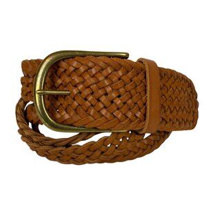 Linea Pelle Vintage Braided Genuine Leather Belt With Brass Buckle Tan Sz Large